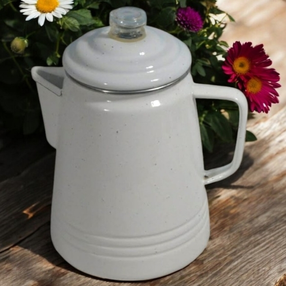 Other - Enamelware Decorative White Coffee Percolator